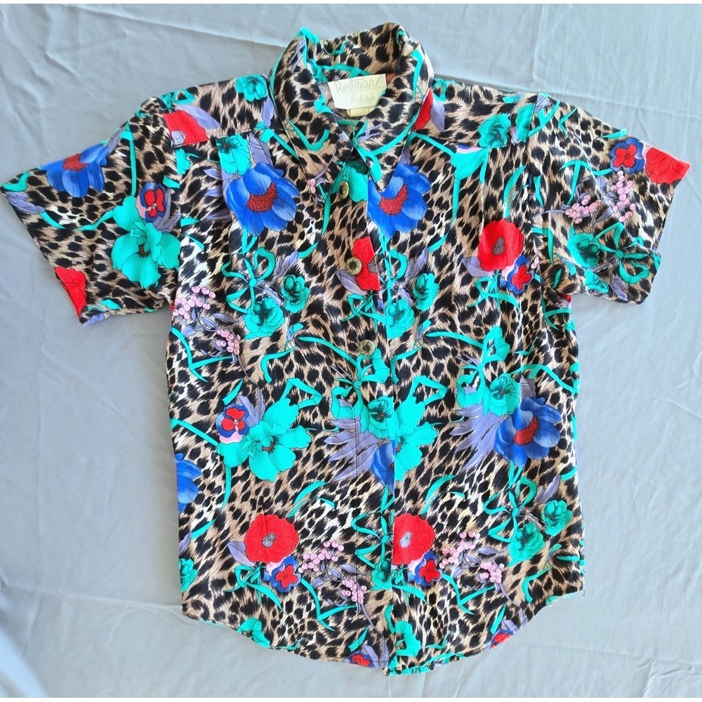 Vintage Reitmans Lifestyles Button Up Short Sleeves Blouse Shoulder pads Floral